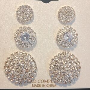 Elegant Silver Crystal Stud Earrings Set